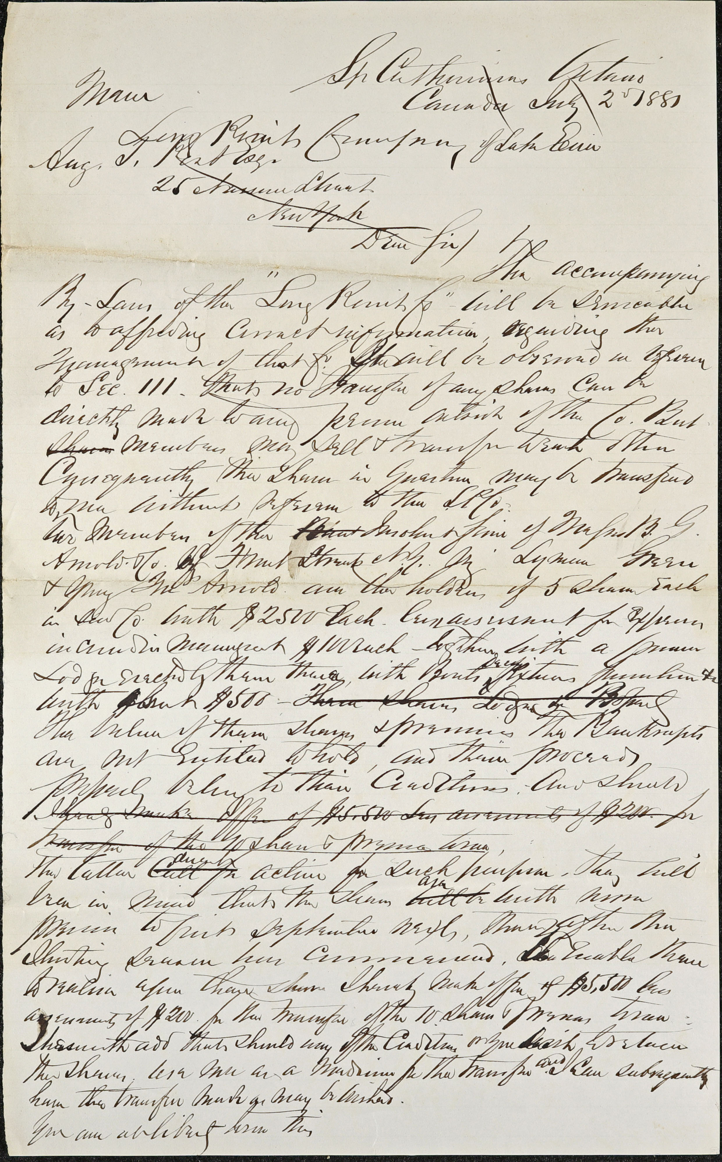 S.D. Woodruff letter regarding by-law