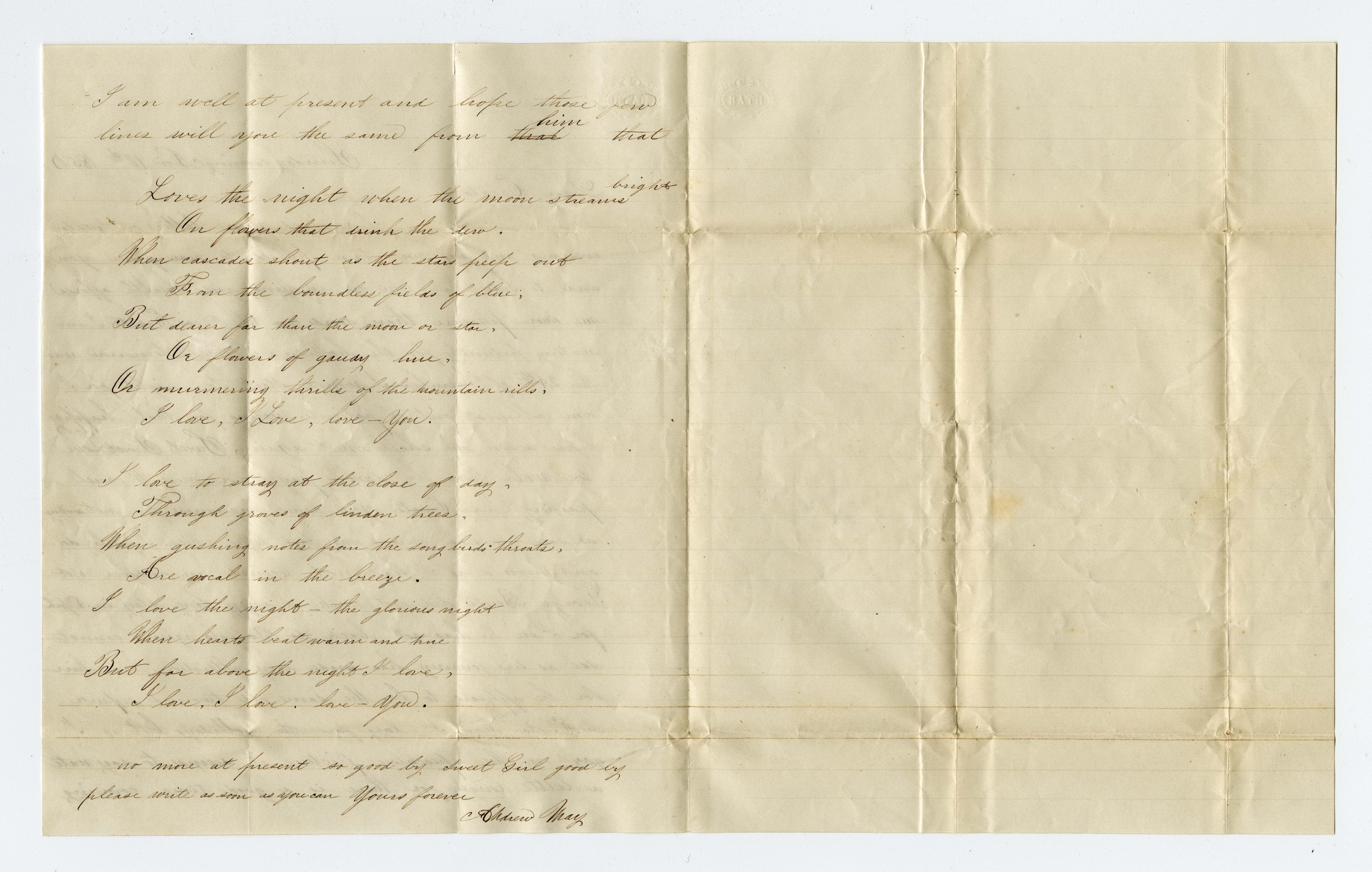 Andrew May to Erecta Morey poem